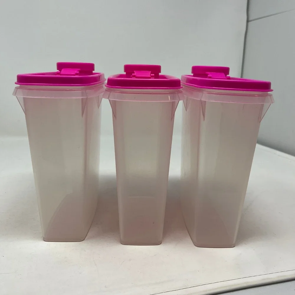Tupperware Modular Mates Oval 1 Set of 3 Pink Pour All Seals Clear Containers